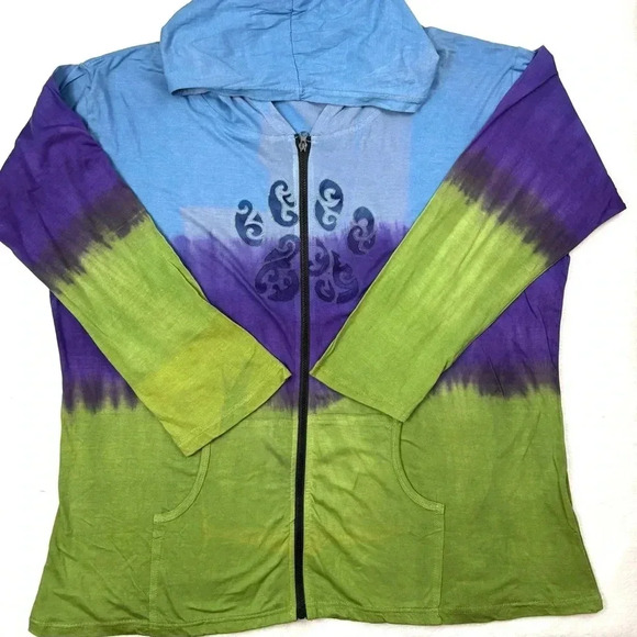 Made In Nepal 100% Cotton Tie Dye Light Weight Boho Natural Zip Jacket Size 3X - Picture 1 of 15